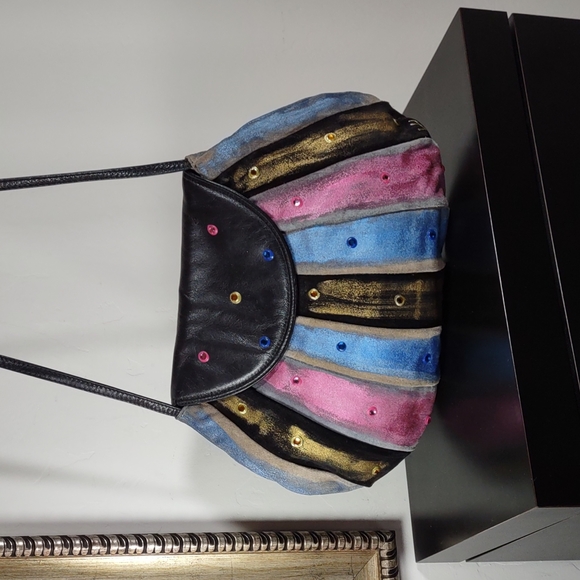 Handpainted Suede/Leather Shoulder Bag - Picture 1 of 7